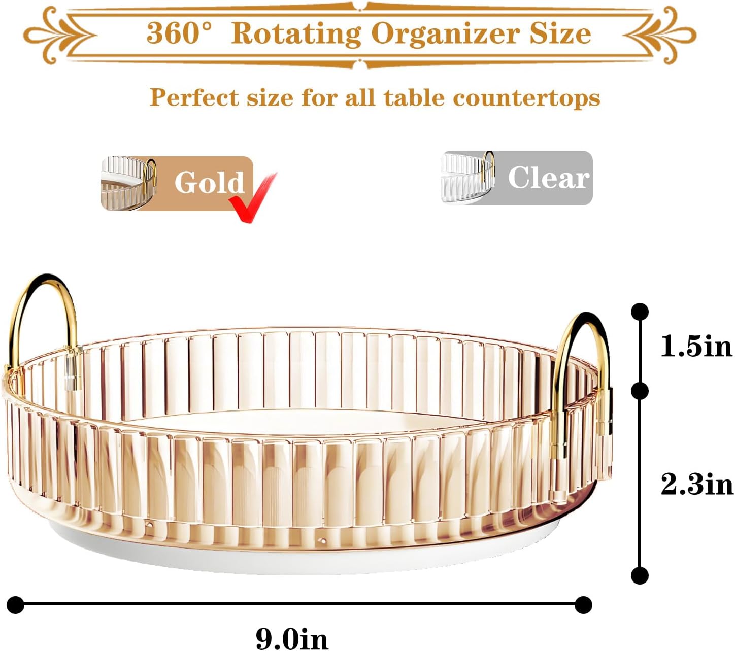 360° Rotating Makeup Organizer – Large Capacity Cosmetic & Vanity Storage (Gold)