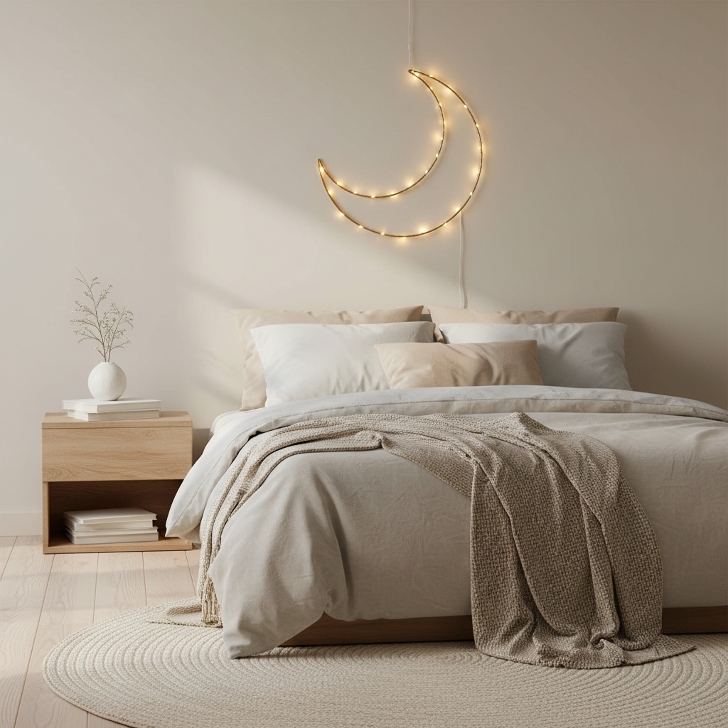 Gold Ramadan Light Up Moon Hanging Decoration – Warm White LED Battery Operated with Timer 30cm