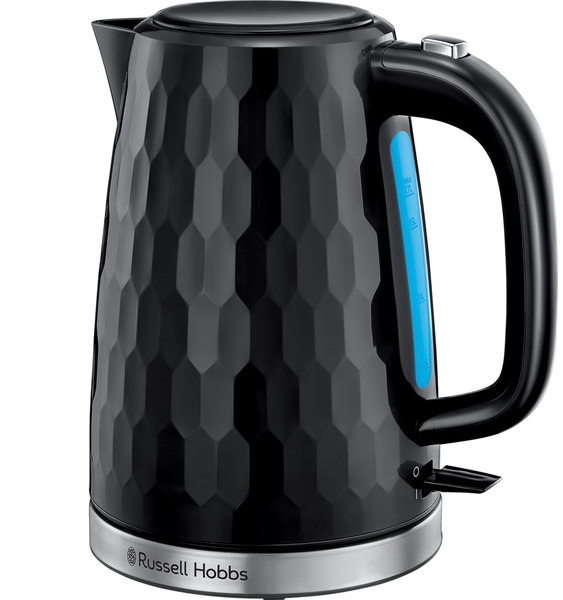 Russell Hobbs Honeycomb 1.7L Cordless Kettle – Fast Boil 3KW, Black, Perfect Pour