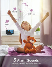 Modern Curved Digital Alarm Clock – Blue LED Display, Snooze, 6 Brightness Levels