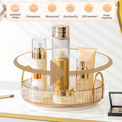 360° Rotating Makeup Organizer – Large Capacity Cosmetic & Vanity Storage (Gold)