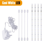 LED Under Kitchen Cabinet Strip Lights Day Light, Plug in Light Bars for Shelf Closet Showcase | Cool White, 4 x 30cm