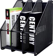 Mesh Metal Magazine Holder Triple Rack – 3 Vertical Compartments for Files & Folders