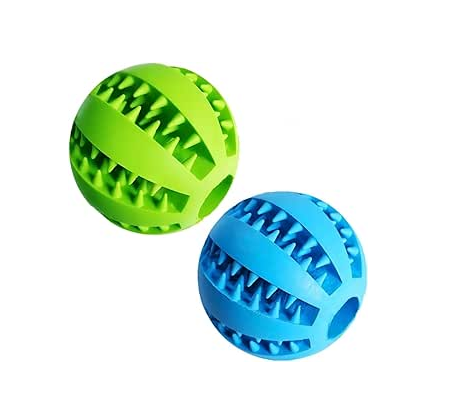 Pets Dog Treat Toys – Rubber Ball with Food Dispensing & Tooth Cleaning, 2 Pack