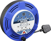 4-Socket Retractable Extension Lead Reel, 10M Cable, Thermal Cut-Out, Blue/Black