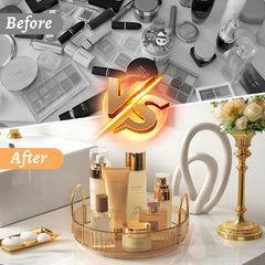 360° Rotating Makeup Organizer – Large Capacity Cosmetic & Vanity Storage (Gold)