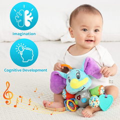 Multifunctional Luminous Plush Elephant – Musical Teething Toy with 12 Songs for Cribs, Strollers & Car Seats
