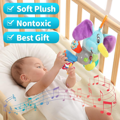 Multifunctional Luminous Plush Elephant – Musical Teething Toy with 12 Songs for Cribs, Strollers & Car Seats