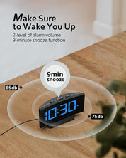 Modern Curved Digital Alarm Clock – Blue LED Display, Snooze, 6 Brightness Levels