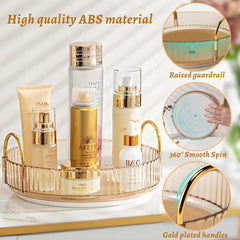 360° Rotating Makeup Organizer – Large Capacity Cosmetic & Vanity Storage (Gold)
