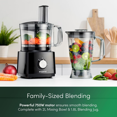 Emperial 8-in-1 Food Processor & Blender – 2L Bowl, 1.8L Jug, Juicer, Slicer & More