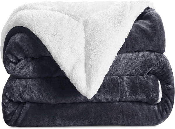 Aspire Homeware Sherpa Fleece Throw Blanket, Soft Fluffy Grey King Size 200x240cm