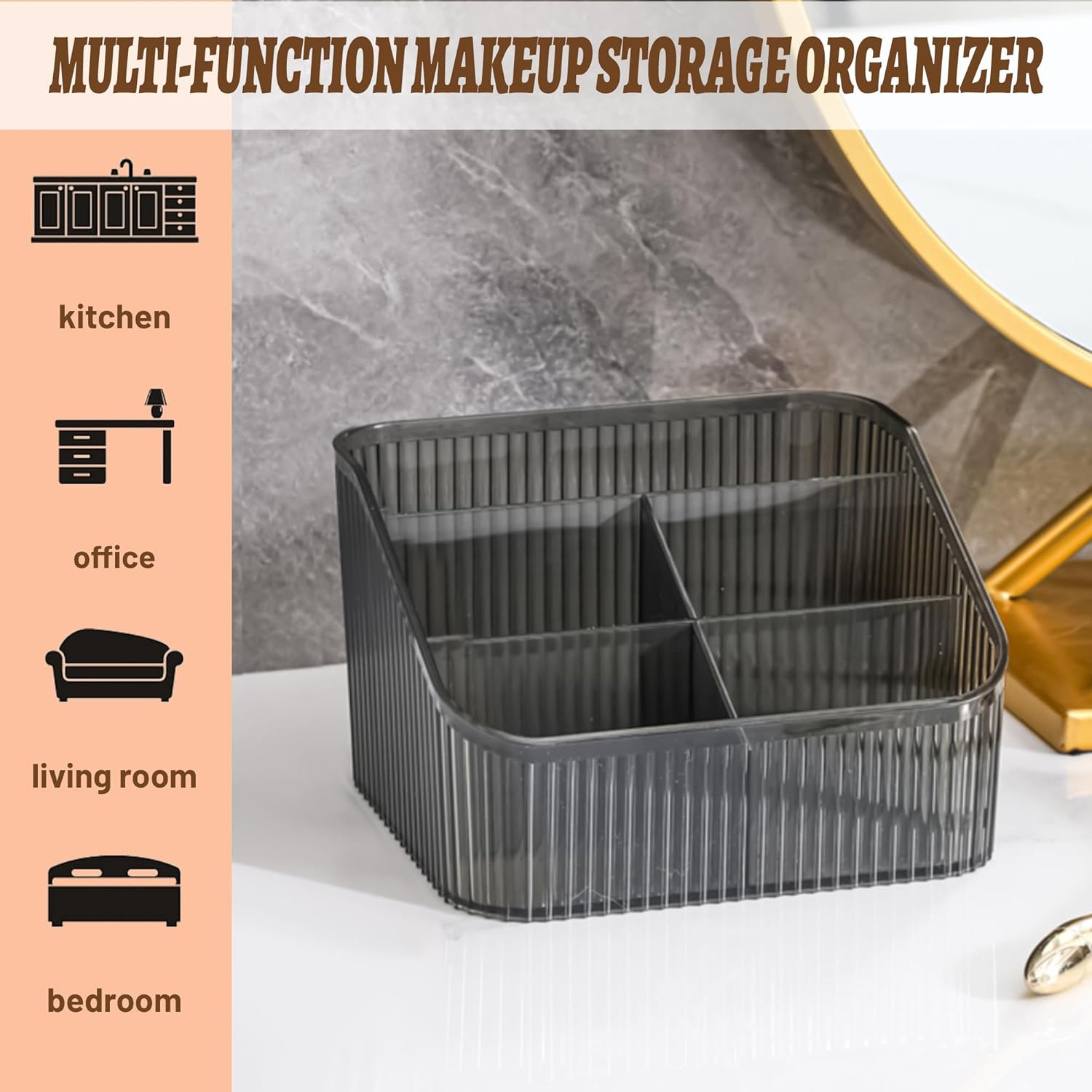 Homeanda Grey Makeup Organizer – Cosmetic & Skincare Storage Compartments