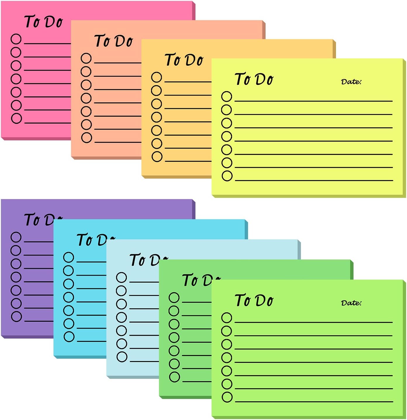 9-Pack To-Do List Sticky Notes, Colorful Lined Self-Stick Notepads, 450 Sheets