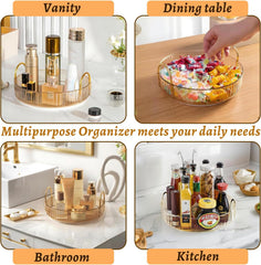 360° Rotating Makeup Organizer – Large Capacity Cosmetic & Vanity Storage (Gold)