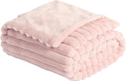 OHS Faux Fur Ribbed Pink Throw – Soft, Warm, Thick Fleece Blanket for Sofa & Bed, 125x150cm