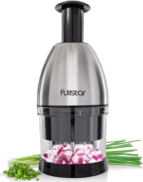 Fullstar Manual Onion & Vegetable Chopper – Stainless Steel Hand Food Dicer, Silver