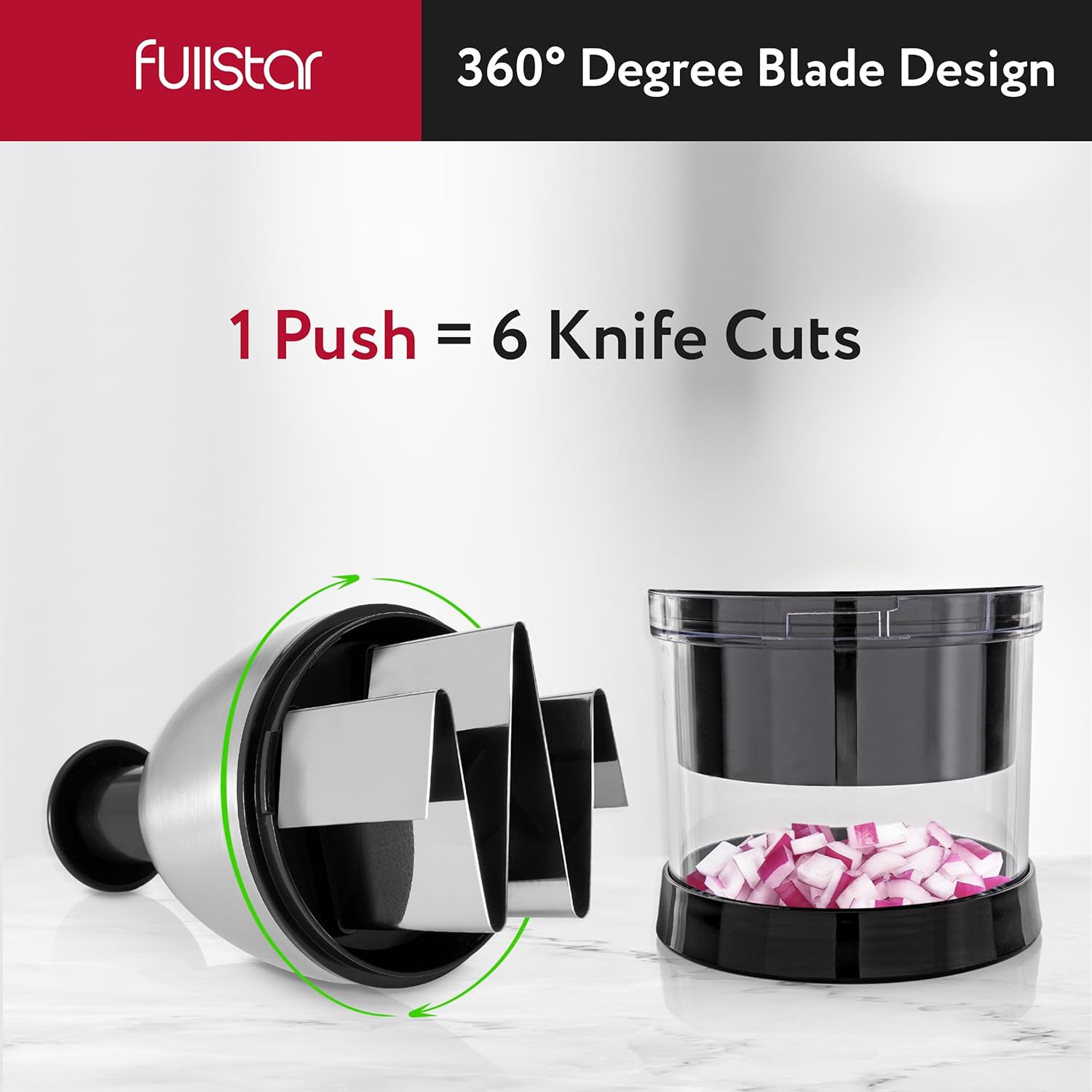 Fullstar Manual Onion & Vegetable Chopper – Stainless Steel Hand Food Dicer, Silver