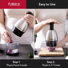 Fullstar Manual Onion & Vegetable Chopper – Stainless Steel Hand Food Dicer, Silver