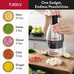Fullstar Manual Onion & Vegetable Chopper – Stainless Steel Hand Food Dicer, Silver