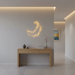Gold Ramadan Light Up Moon Hanging Decoration – Warm White LED Battery Operated with Timer 30cm