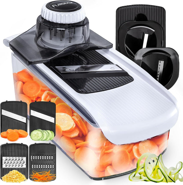 6-in-1 White Mandoline Vegetable Slicer – Multifunctional Food Cutter & Cheese Grater