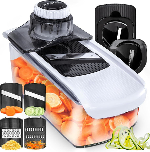 6-in-1 White Mandoline Vegetable Slicer – Multifunctional Food Cutter & Cheese Grater