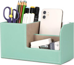 PU Leather Desk Organiser Pen Holder – Office Pencil Box & Accessory Storage, Mint Green