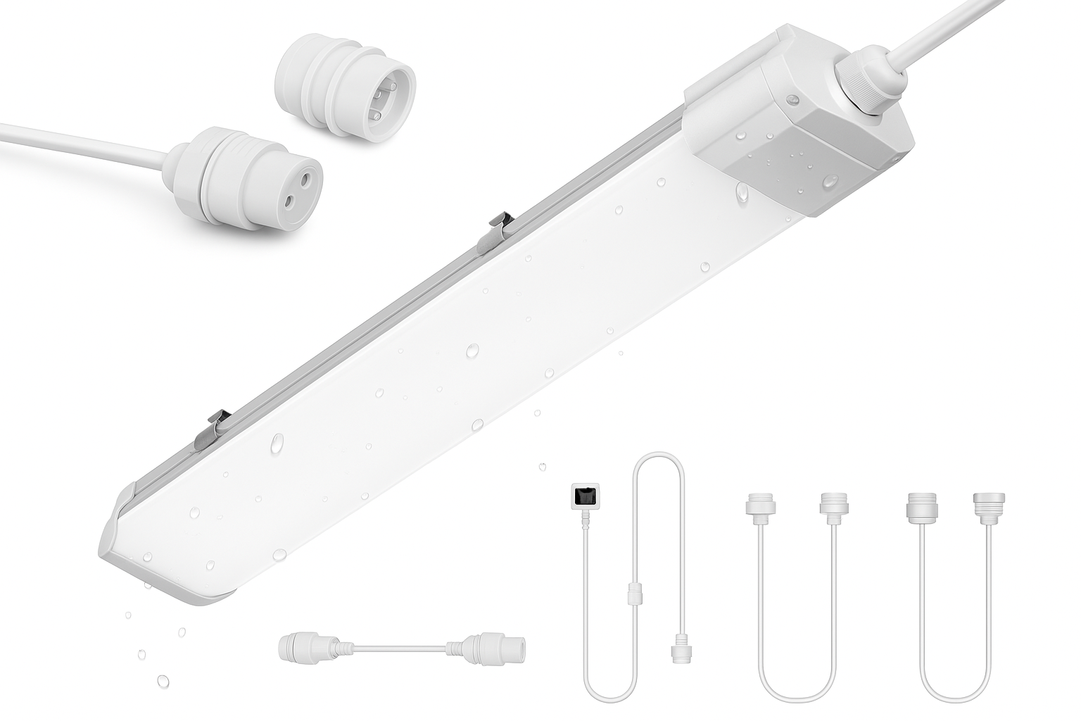 White LED light bar with additional components on a white background