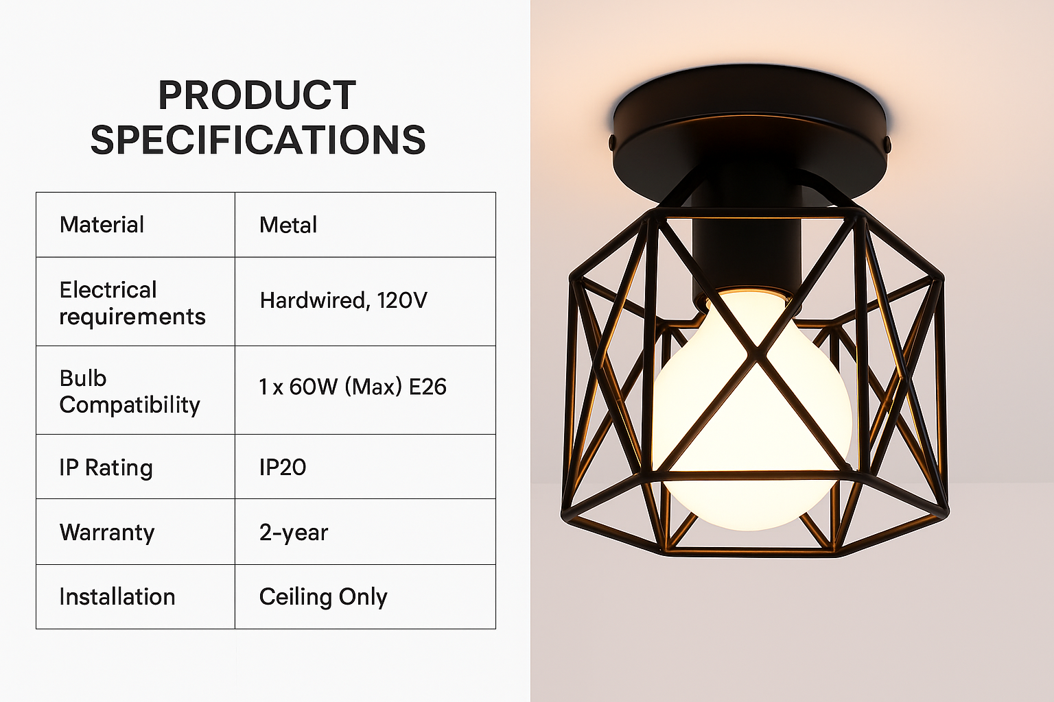 Industrial Black Vintage Style Semi Flush Mount Ceiling Light – vintage lighting for homes | E27 Fixture UK