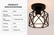 Industrial Black Vintage Style Semi Flush Mount Ceiling Light – vintage lighting for homes | E27 Fixture UK