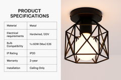 Industrial Black Vintage Style Semi Flush Mount Ceiling Light – vintage lighting for homes | E27 Fixture UK