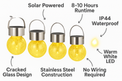 4 Pack Solar Hanging Garden Lanterns Outdoor - Warm White Crackled Glass Decorative Waterproof Lights for Yard, Fence, Tree, Patio, Holiday