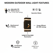 Up Down Black Outdoor Wall Light PIR Sensor Modern LED