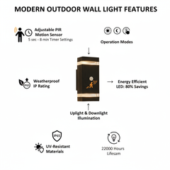 Up Down Black Outdoor Wall Light PIR Sensor Modern LED