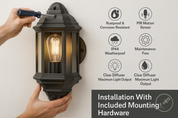 Black Outdoor Wall Motion Sensor Lantern – Traditional Vintage Half Wall PIR Light Fixture