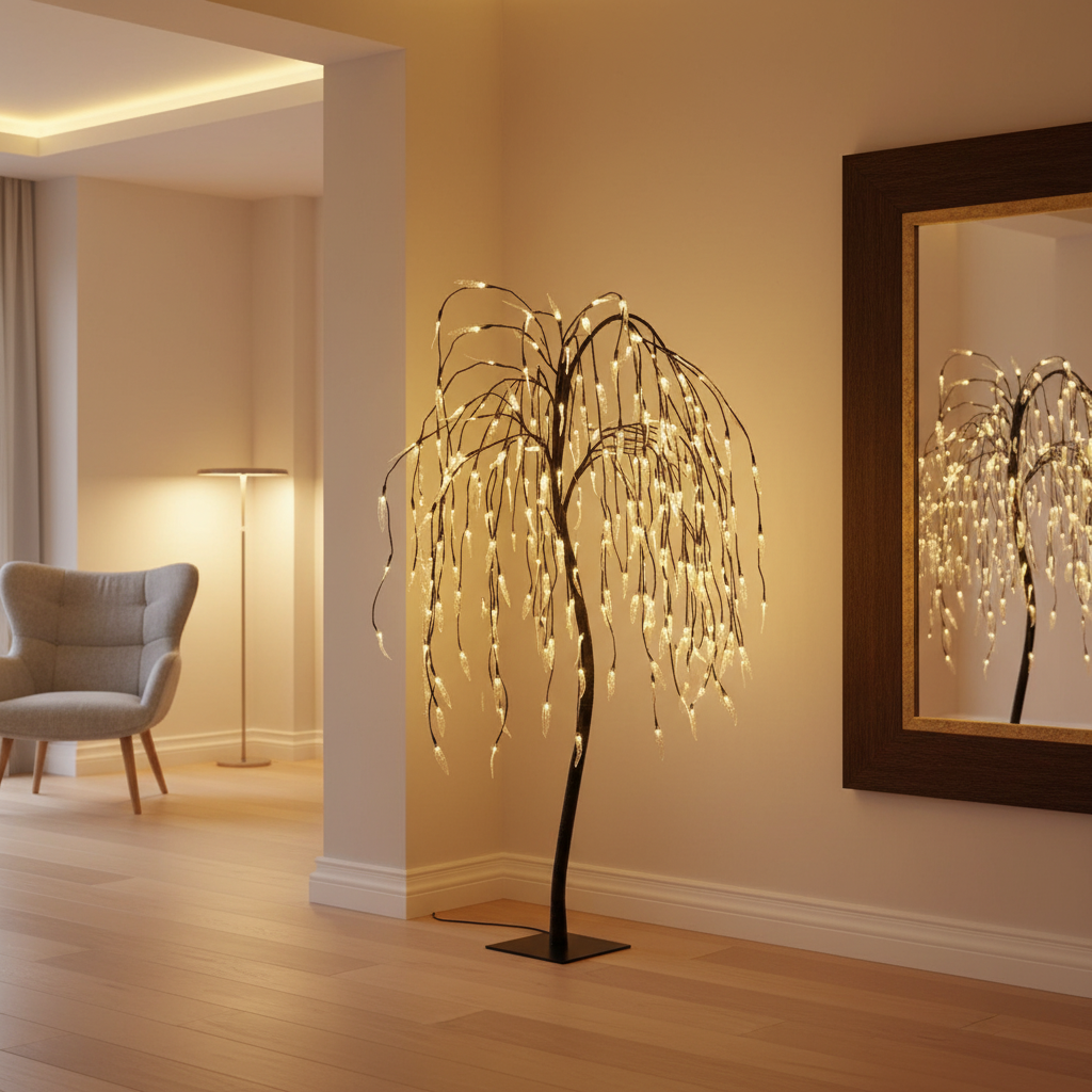 Solar Weeping Willow Tree Lights 5FT, 240 LED Warm White Outdoor Garden Tree with Metal Base for Home and Landscape Décor