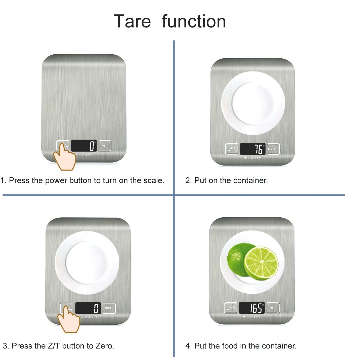 HomeFashion Digital Kitchen Scale 5kg/11lb – 1g Precision, Stainless Steel LCD