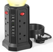 Tower Extension Lead 8-Way with 5 USB Ports & Night Light, Surge Protected Power Strip 1.8M