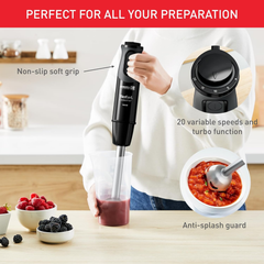 Tefal Optichef 3-in-1 Hand Blender – 1000W, 20 Speeds, Chopper & Beaker, Black