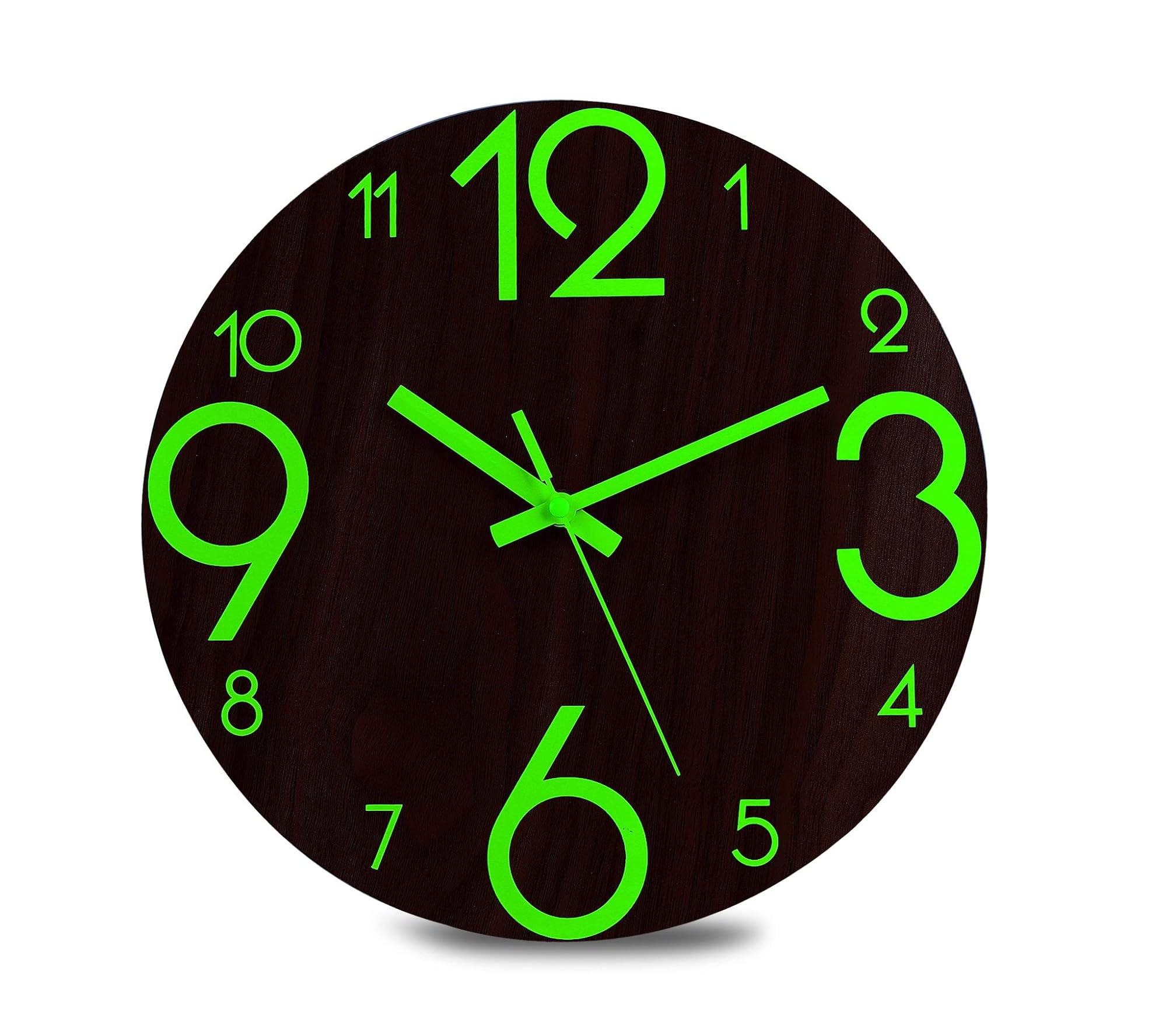 Silent Wooden Wall Clock – Non-Ticking with Night Light for Home & Office