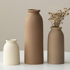 Set of 3 Small Ceramic Vases – Rustic Farmhouse Mini Flower Vases for Home Décor