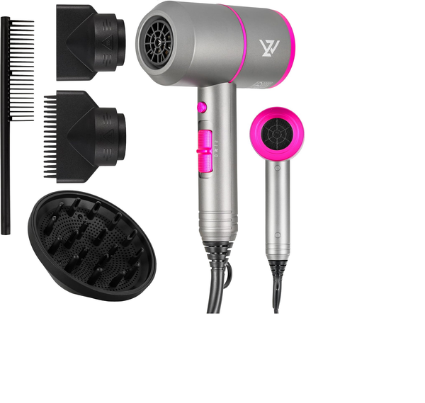 Professional Ionic Hair Dryer 2000W – Fast Drying with Diffuser, 2 Nozzles, 3 Heat & 2 Speed Settings