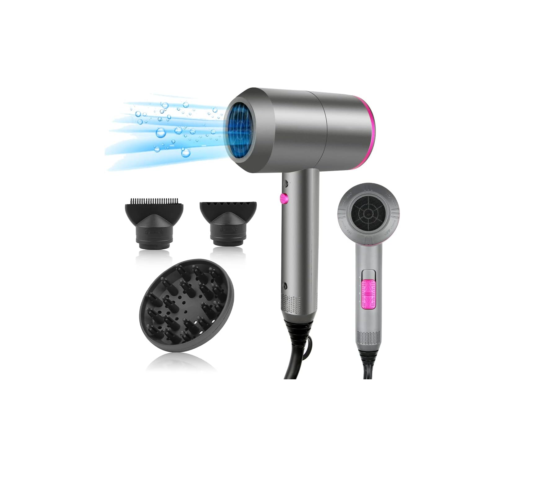 Professional Ionic Hair Dryer – Powerful AC Motor, Fast Drying with 2 Speed 3 Heat Settings, Cool Shot, Diffuser & 2 Nozzles