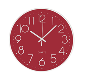 12-Inch Silent Non-Ticking Wall Clock, Modern Red Battery Clock for Home & Office