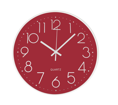 12-Inch Silent Non-Ticking Wall Clock, Modern Red Battery Clock for Home & Office