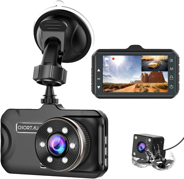 Dual Dash Cam for Cars Front & Rear 1080P, 170° Wide, 3" LCD, Night Vision