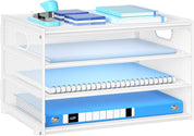 4-Tier Mesh Desk Organiser with Handle – Letter Tray & Magazine File Holder, White
