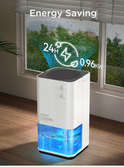 EasyAcc 1200ml Mini Electric Dehumidifier – Ultra Quiet, Auto Shut-Off, 7-Color LED