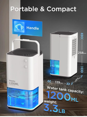 EasyAcc 1200ml Mini Electric Dehumidifier – Ultra Quiet, Auto Shut-Off, 7-Color LED